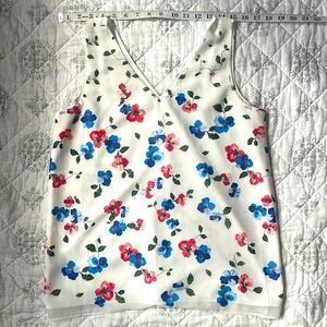 Ann Taylor Factory Double V Floral Shirt Cream, Red, Blue size Small